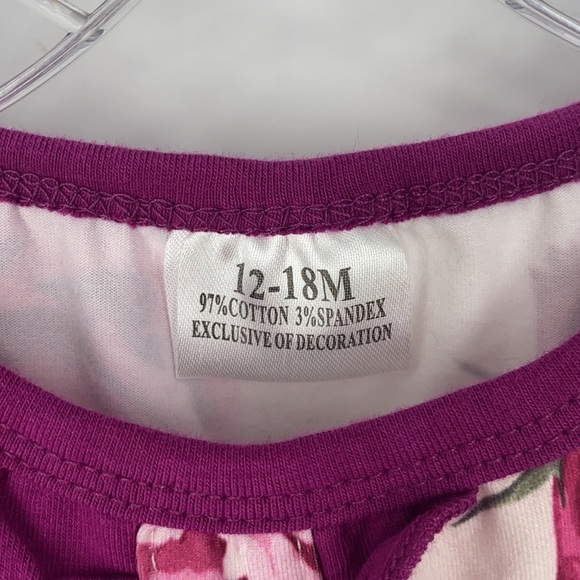 Infant Girls' Purple/White Floral Print One-Piece w/ Ruffles Cotton Blend 12-18M - Picture 6 of 8